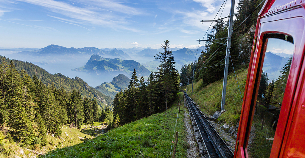 Beautiful Swiss Alps landscape with trail line to Mt. Pilatus