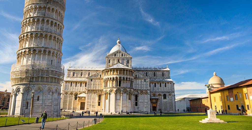 Pisa, Piazza dei miracoli, with the Basilica and the leaning tower Shot with polarizer filter