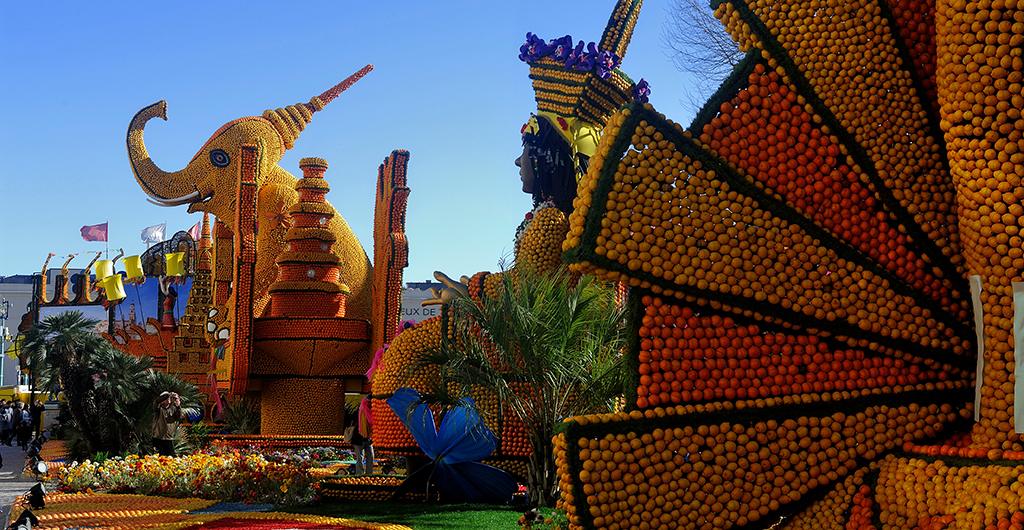 Bioves gardens in Menton during the lemon festival in February 2020.