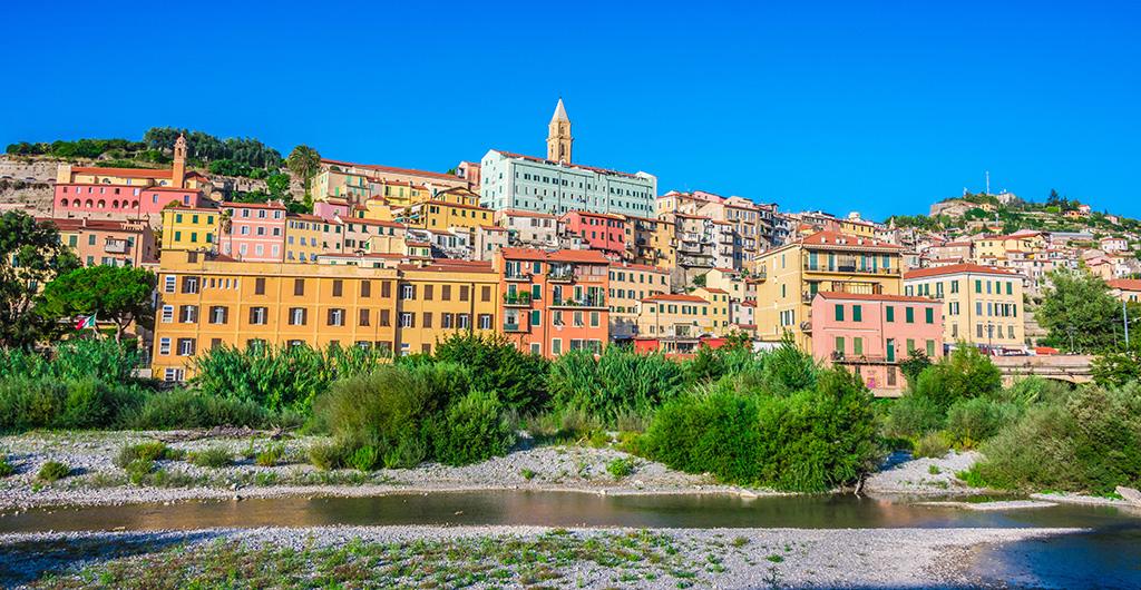 View of Ventimiglia in the Province of Imperia, Liguria, Italy.