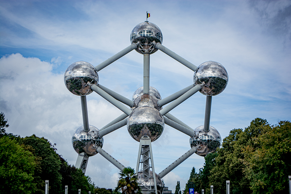 Atomium spheric element in the city of Brussels, Belgium, July 2023