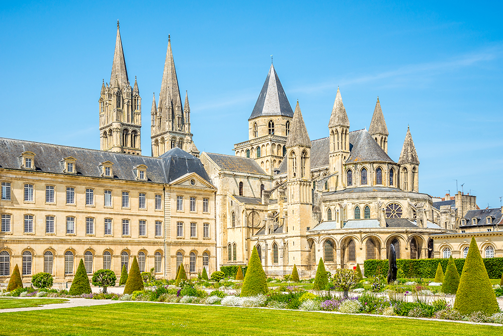 View at the Church of Saint Etienne in the streets of Caen - France