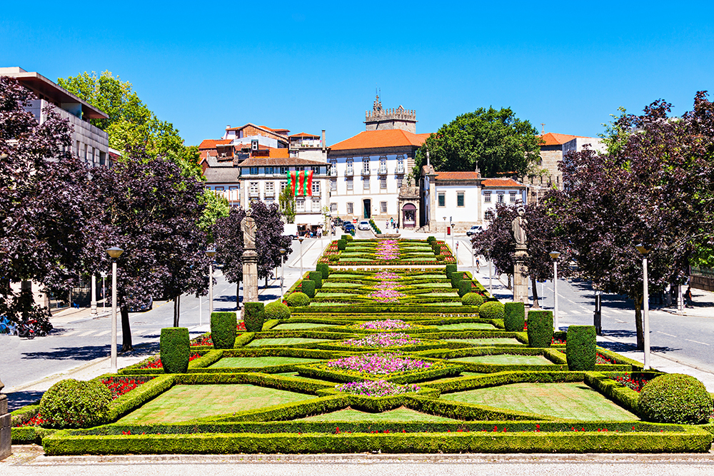 Garden near Nossa Senhora Da Consolacao E Dos Santos Passos Church (Sao Gualter Church) in Guimaraes, Portugal