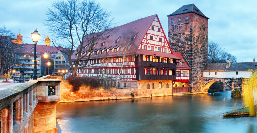 Nuremberg town - The riverside of Pegnitz river, Germany