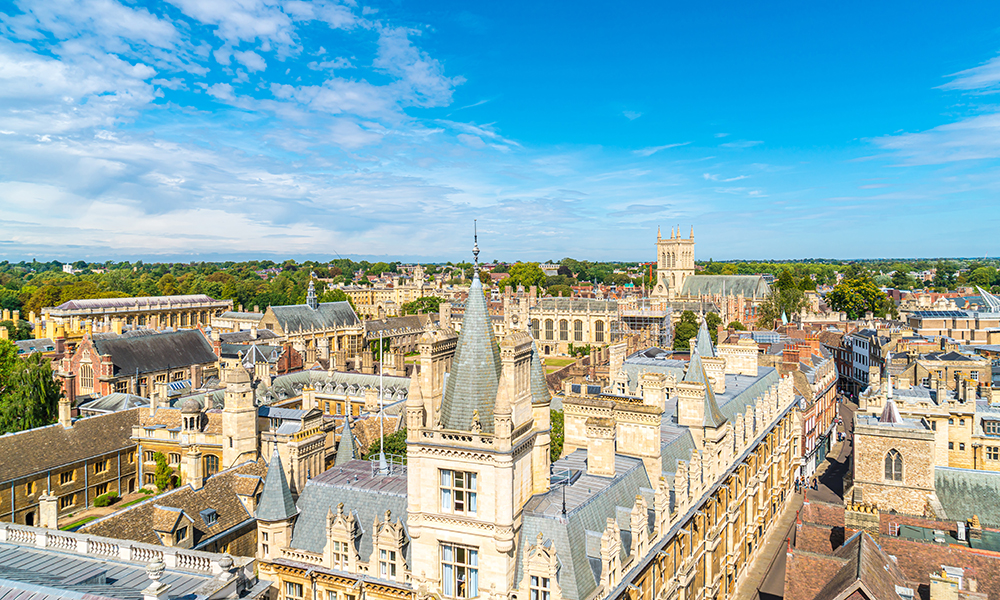 High angle view of the city of Cambridge, United Kingdom.