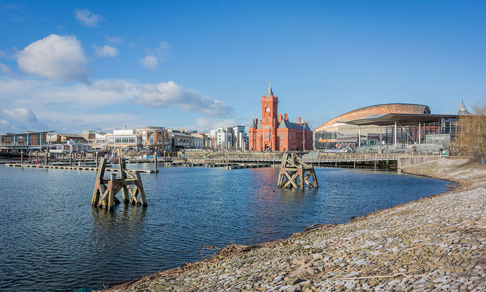 Landscape view of Cardiff Bay, Wales, UK