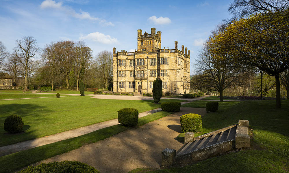 View across the lawn to the South Front of Gawthorpe Hall, Lancashire