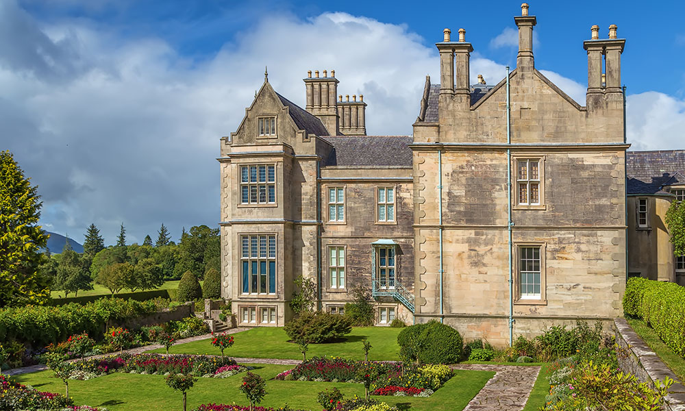 Muckross House is located between two of the lakes of Killarney in County Kerry, Ireland.