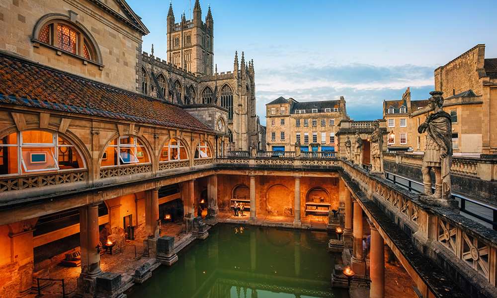 Ancient Roman baths at bath, england, built on the site of the godess aquae suilis
