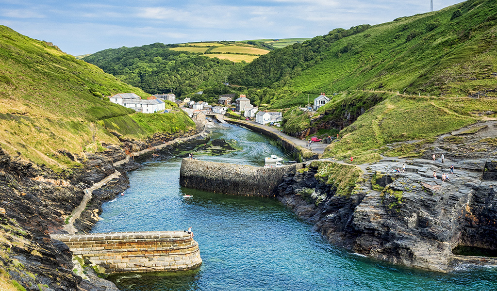 Boscastle, Cornwall, UK - The harbour of the fishing village of Boscastle on a summer evening.