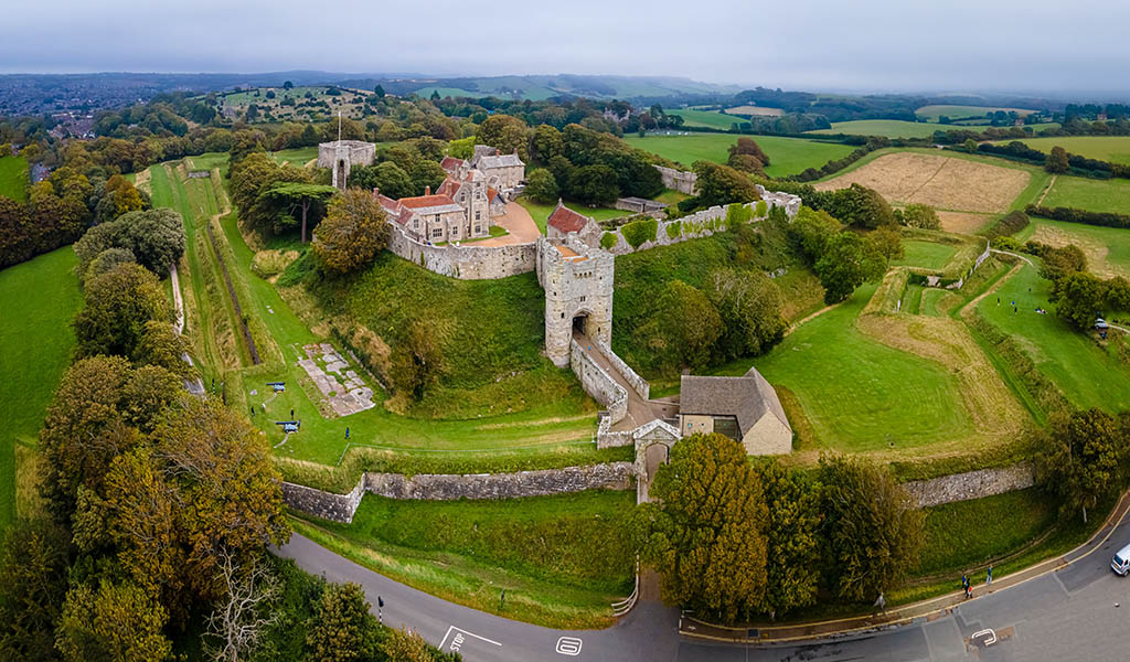 Aerial panoramic view of Carisbrooke castle, UK