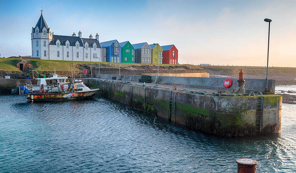 Fishing boats in the harbour at Jon O Groats in Scotland