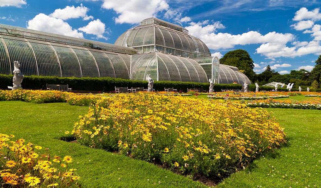 Greenhouse at Kew Gardens in London on a beautiful summer day