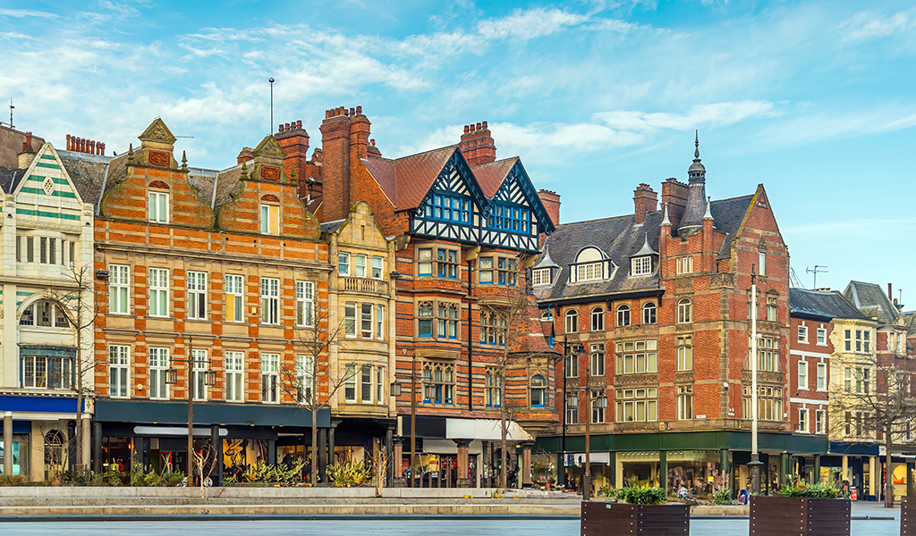 Downtown Nottingham city skyline at Old Market Square, cityscape