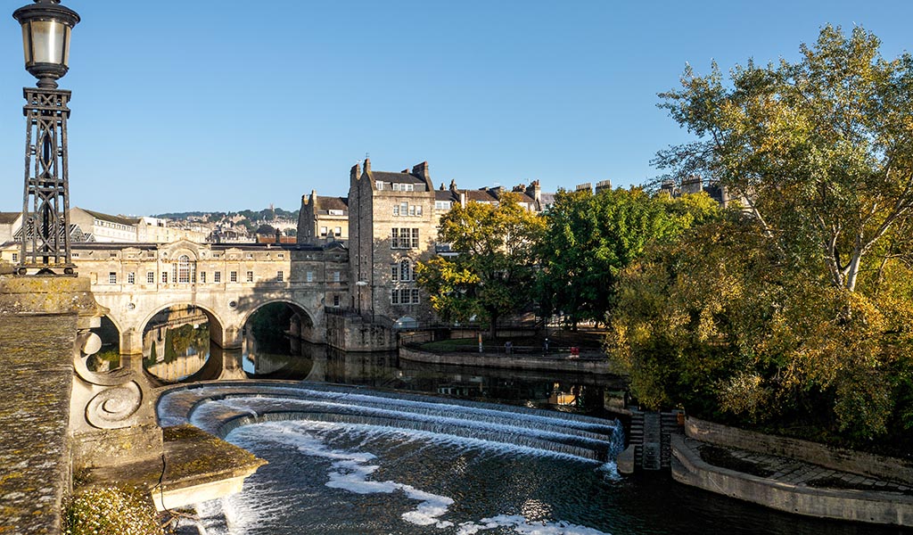View of Pulteney Bridge and Weir in Bath