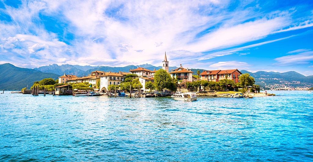 Isola dei Pescatori, fisherman island in Maggiore lake, Borromean Islands, Stresa Piedmont Italy, Europe. Long Exposure.